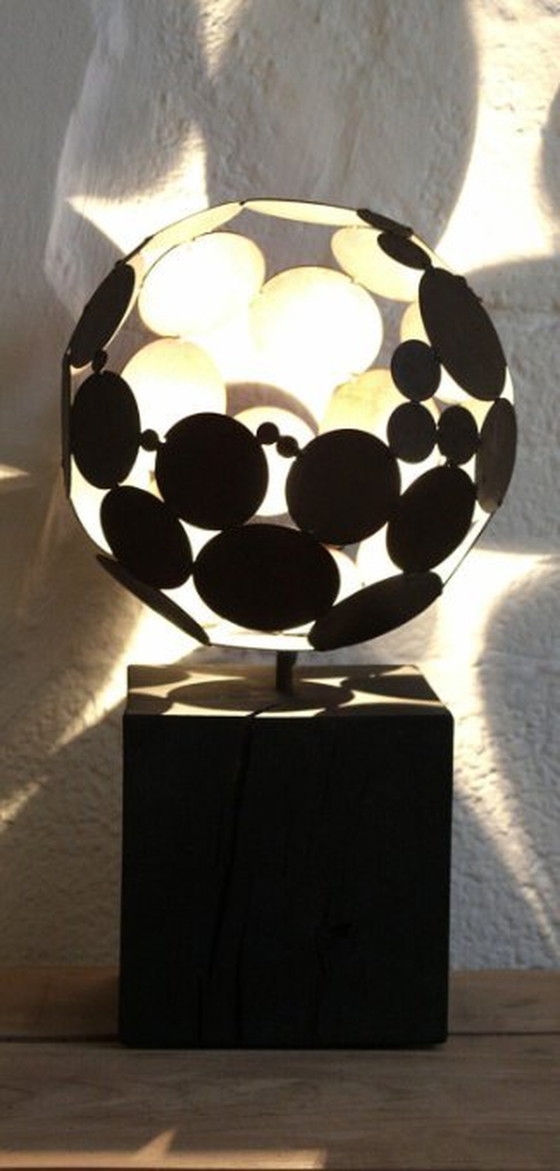 Image 1 of Stefan Traloc, Indoor Globe Light With Oxidized Oak Base 