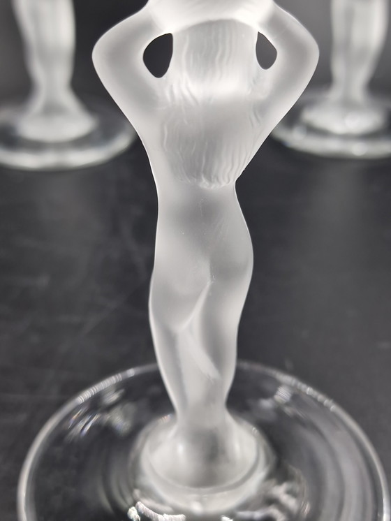 Image 1 of Cristalleries de Bayel, female nude, 4 Champagne glasses, 4 Liqueur glasses