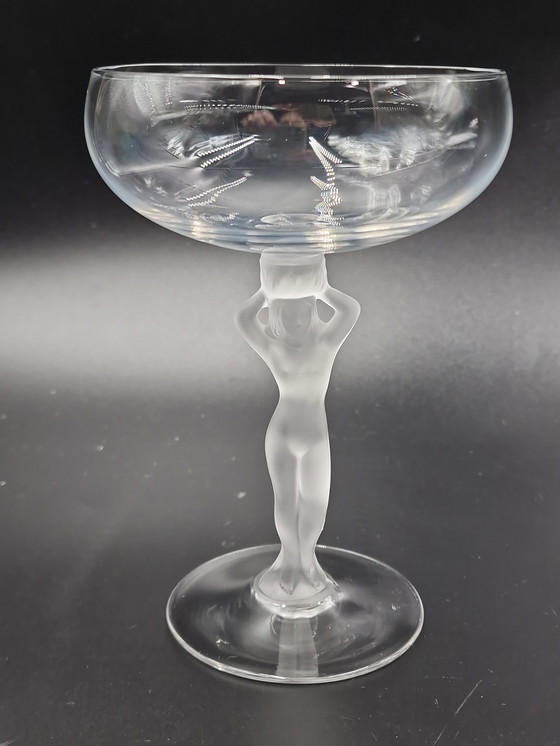 Image 1 of Cristalleries de Bayel, female nude, 4 Champagne glasses, 4 Liqueur glasses