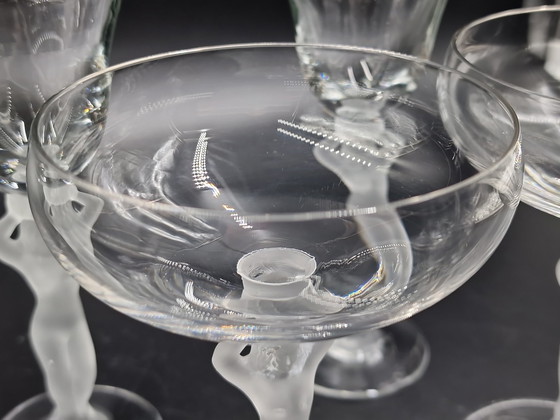 Image 1 of Cristalleries de Bayel, female nude, 4 Champagne glasses, 4 Liqueur glasses