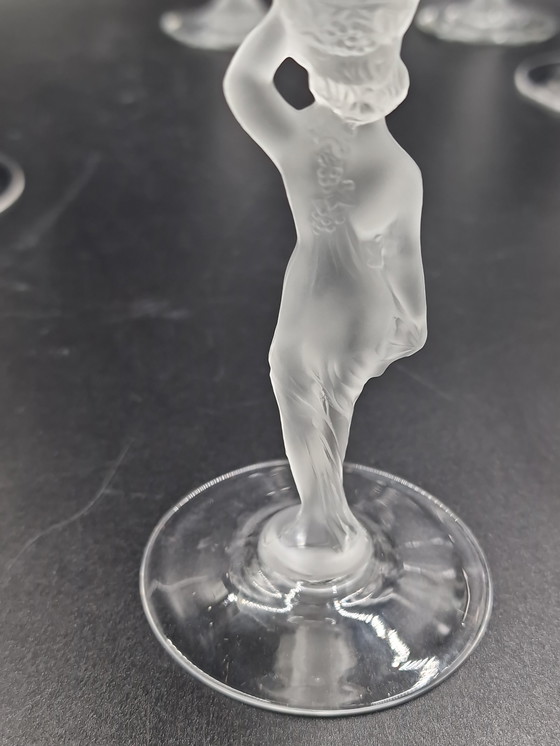 Image 1 of Cristalleries de Bayel, female nude, 4 Champagne glasses, 4 Liqueur glasses