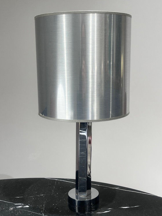 Image 1 of Lampe À Poser En Métal Brossé, 1970.