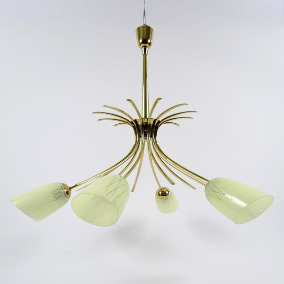 Image 1 of Brass and glass chandelier, 1950s