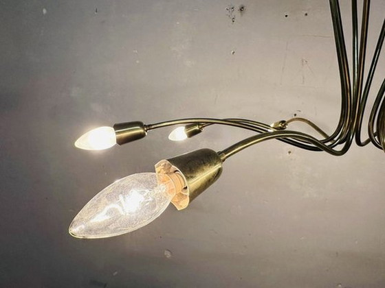 Image 1 of Brass and glass chandelier, 1950s