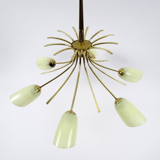 Brass and glass chandelier, 1950s