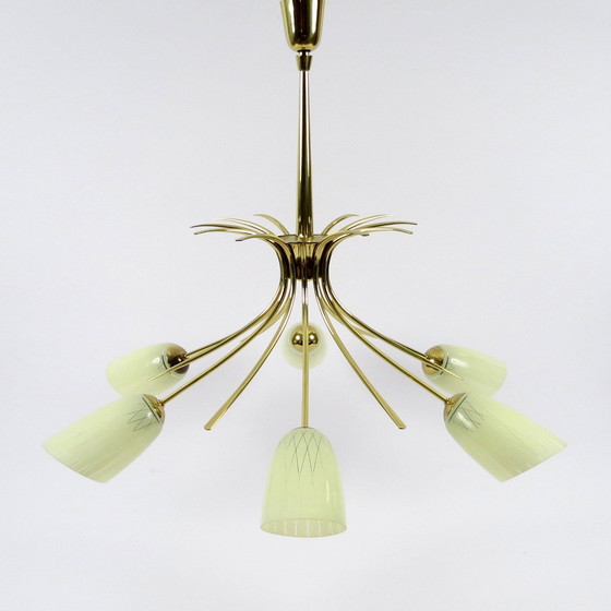 Image 1 of Brass and glass chandelier, 1950s