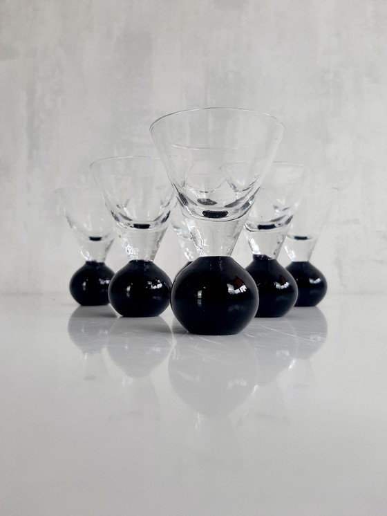 Image 1 of Set Of 6 Art Deco Ball Glasses, Shot glasses