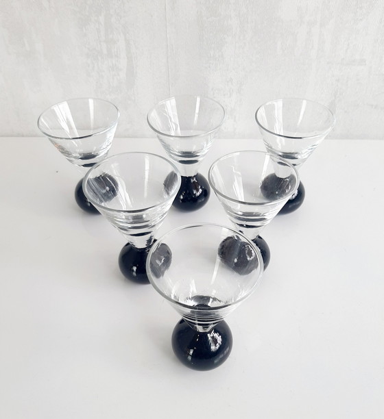 Image 1 of Set Of 6 Art Deco Ball Glasses, Shot glasses