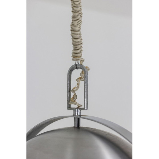 Image 1 of Lampada a sospensione circolare vintage in metallo spazzolato e vetro opalino, 1970