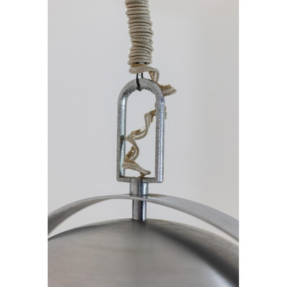 Image 1 of Lampada a sospensione circolare vintage in metallo spazzolato e vetro opalino, 1970