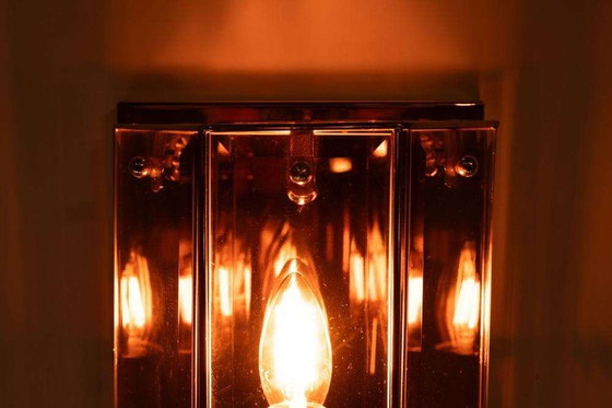 Image 1 of Lampada da parete vintage in ottone e vetro fumé