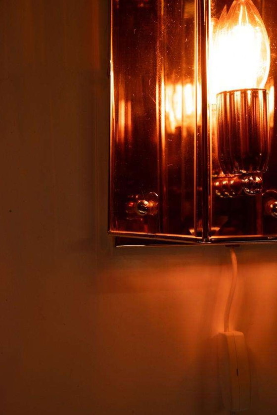 Image 1 of Lampada da parete vintage in ottone e vetro fumé