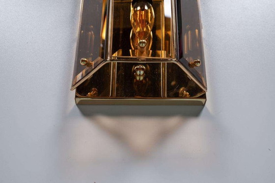 Image 1 of Lampada da parete vintage in ottone e vetro fumé