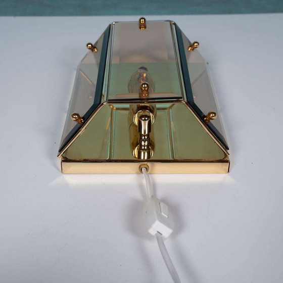 Image 1 of Lampada da parete vintage in ottone e vetro fumé