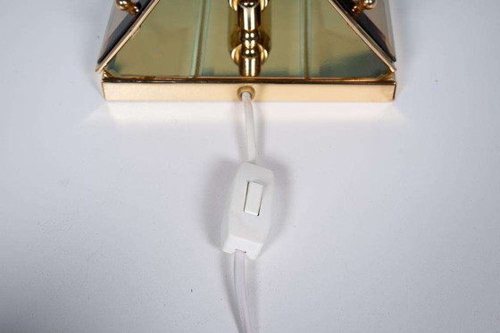 Image 1 of Lampada da parete vintage in ottone e vetro fumé