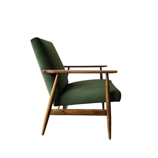 Pair of vintage beech and green velvet armchairs by Henryk Lis, 1960s