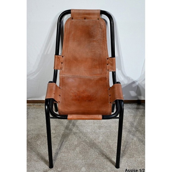 Image 1 of Pair of vintage chairs in metal and leather, selected by C. Perriand for Les Arcs, 1960