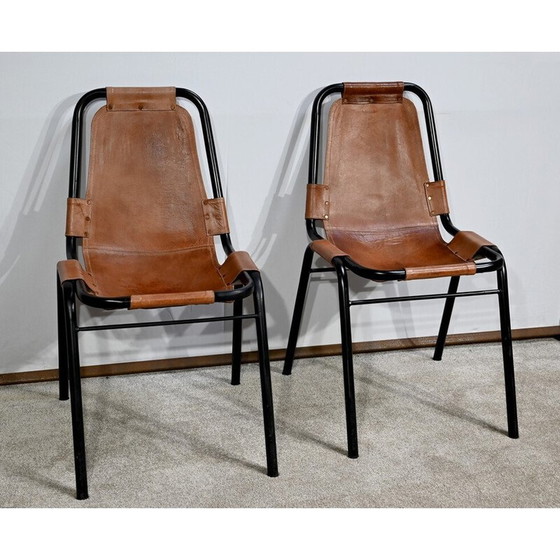 Image 1 of Pair of vintage chairs in metal and leather, selected by C. Perriand for Les Arcs, 1960