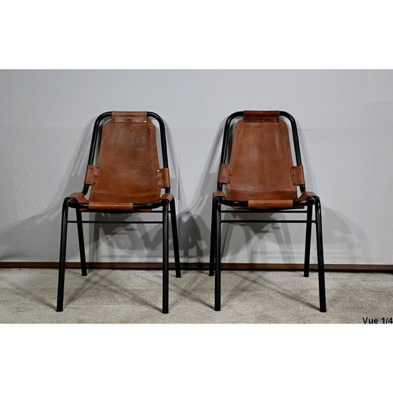 Image 1 of Pair of vintage chairs in metal and leather, selected by C. Perriand for Les Arcs, 1960