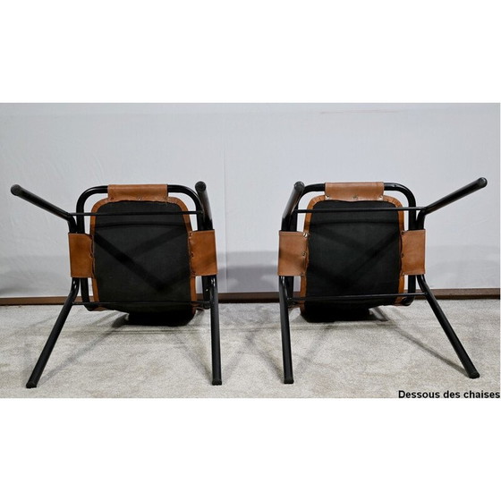 Image 1 of Pair of vintage chairs in metal and leather, selected by C. Perriand for Les Arcs, 1960