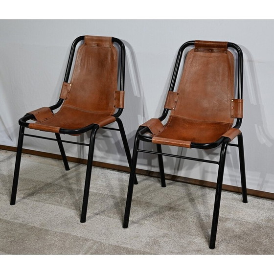 Image 1 of Pair of vintage chairs in metal and leather, selected by C. Perriand for Les Arcs, 1960