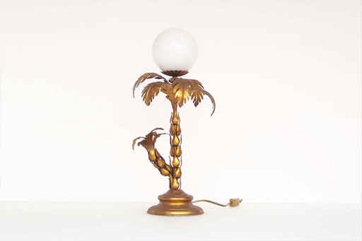 Large gilded metal and glass Palm tree table Lamp by Hans Kögl