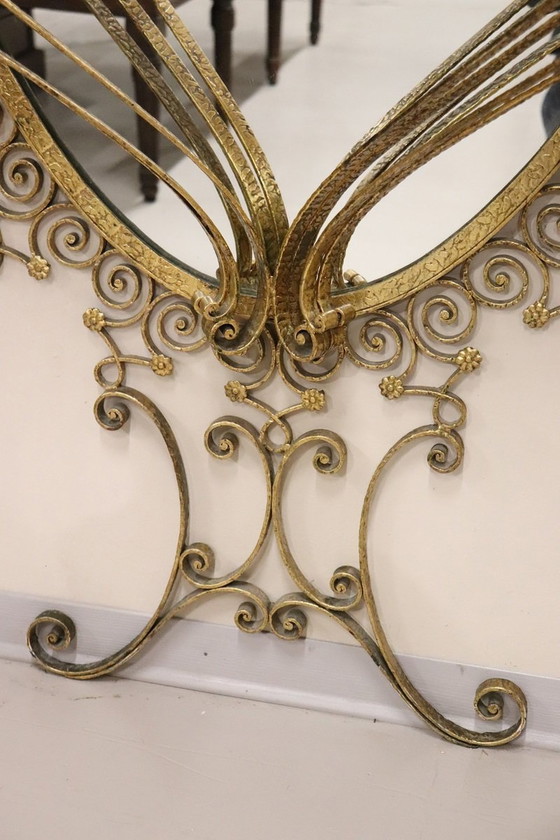 Image 1 of Floor Mirror In Iron With Consolle Table In Marble, 1950S