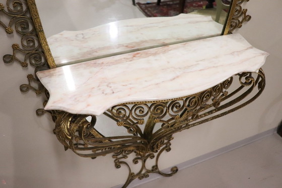 Image 1 of Floor Mirror In Iron With Consolle Table In Marble, 1950S
