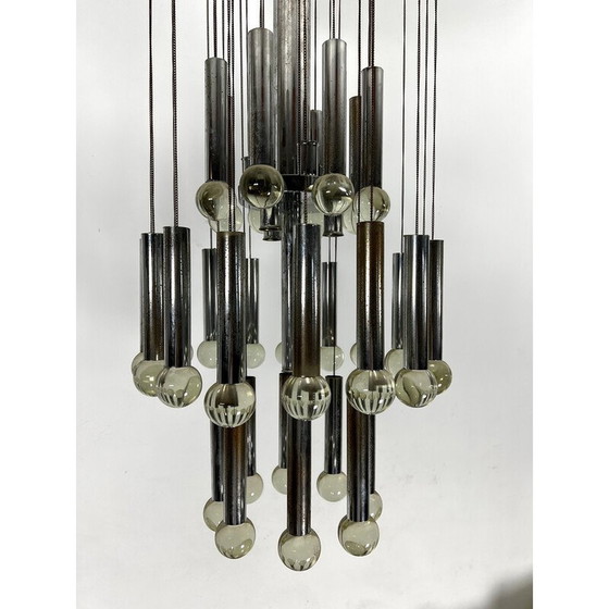Image 1 of Vintage glass and chrome chandelier by Sciolari, Italy 1960