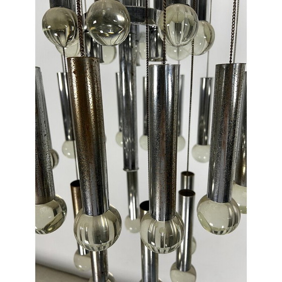 Image 1 of Vintage glass and chrome chandelier by Sciolari, Italy 1960