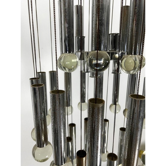 Image 1 of Vintage glass and chrome chandelier by Sciolari, Italy 1960