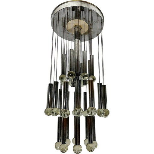 Vintage glass and chrome chandelier by Sciolari, Italy 1960