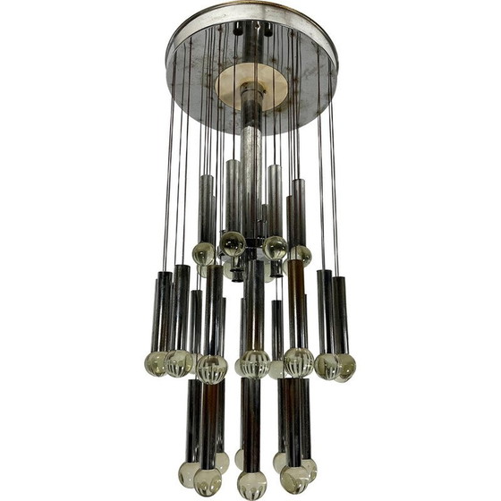 Image 1 of Vintage glass and chrome chandelier by Sciolari, Italy 1960