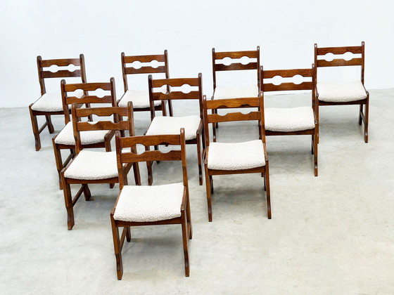 Image 1 of Set of ten brutalist razorback and bouclé dining chairs