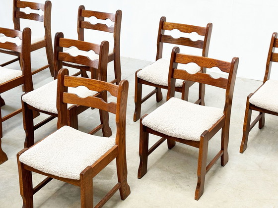 Image 1 of Set of ten brutalist razorback and bouclé dining chairs