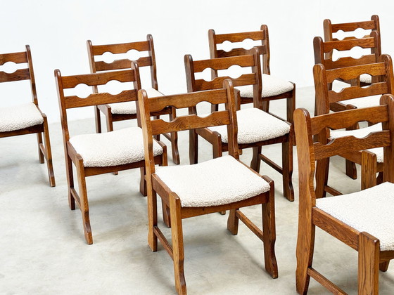 Image 1 of Set of ten brutalist razorback and bouclé dining chairs