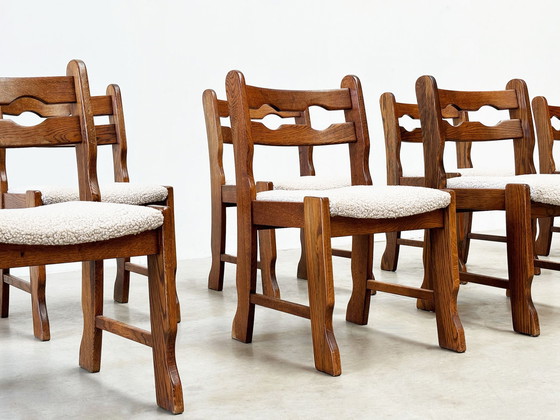 Image 1 of Set of ten brutalist razorback and bouclé dining chairs