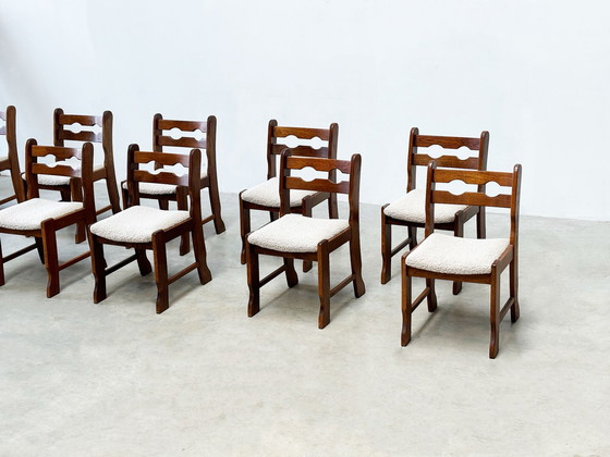 Image 1 of Set of ten brutalist razorback and bouclé dining chairs