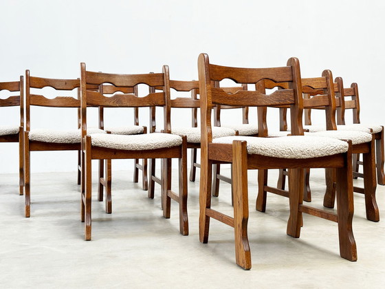 Image 1 of Set of ten brutalist razorback and bouclé dining chairs