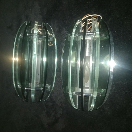 Image 1 of Pair Of Veca Wall Lights, Italy, 1970 Fontana Arte Design Smoked