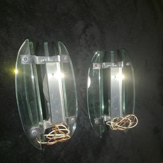 Image 1 of Pair Of Veca Wall Lights, Italy, 1970 Fontana Arte Design Smoked