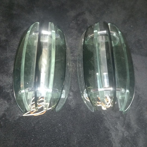 Image 1 of Pair Of Veca Wall Lights, Italy, 1970 Fontana Arte Design Smoked