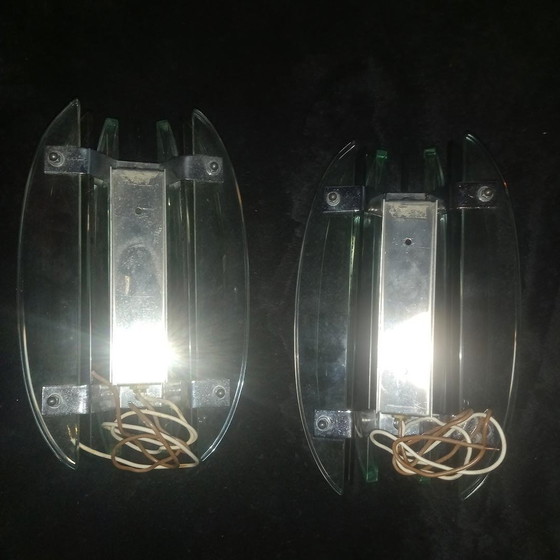 Image 1 of Pair Of Veca Wall Lights, Italy, 1970 Fontana Arte Design Smoked