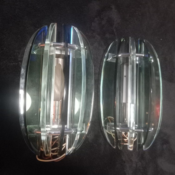 Image 1 of Pair Of Veca Wall Lights, Italy, 1970 Fontana Arte Design Smoked