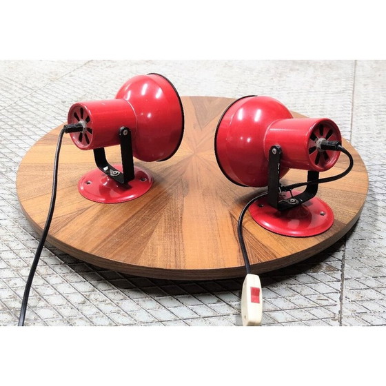 Image 1 of Pair of mid-century table lamps in red, Hungary 1970s
