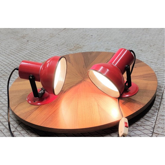 Image 1 of Pair of mid-century table lamps in red, Hungary 1970s