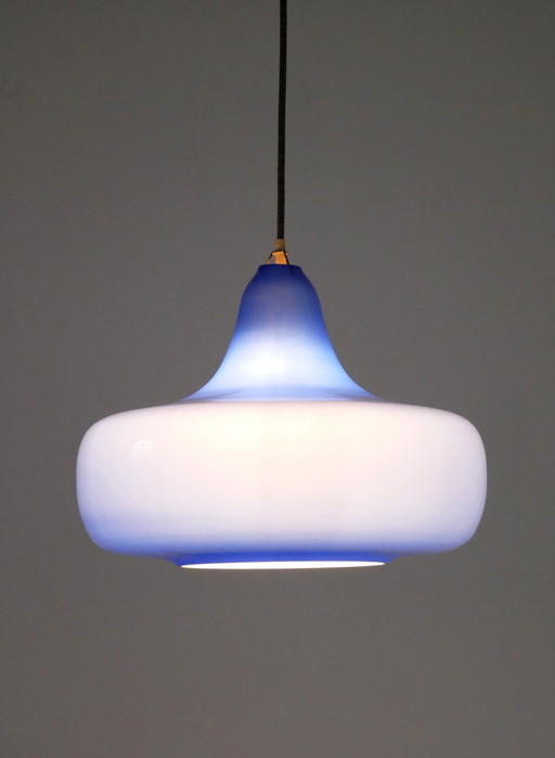 Alessandro Pianon grande lampe suspendue bleue Vistosi, Italie années 1960