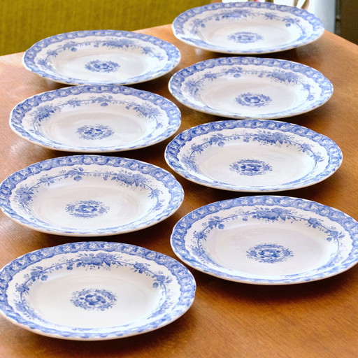 8 Assiettes Plates De 1840 - 1876 Terre De Fer Creil & Montereau "Vigne" Collection