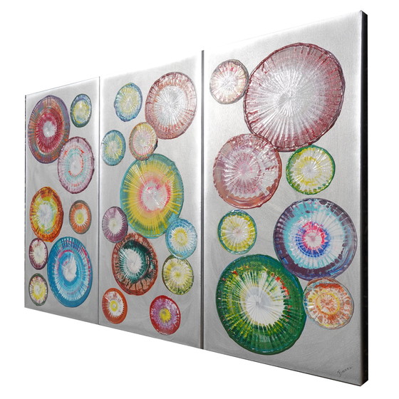 Image 1 of Abstract Painting A1222 - Large Silver Triptych