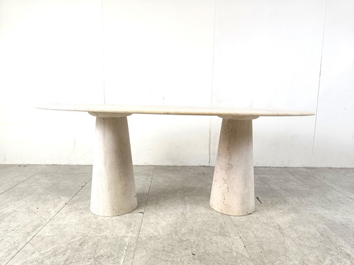 Table de salle à manger ovale en travertin, 1970